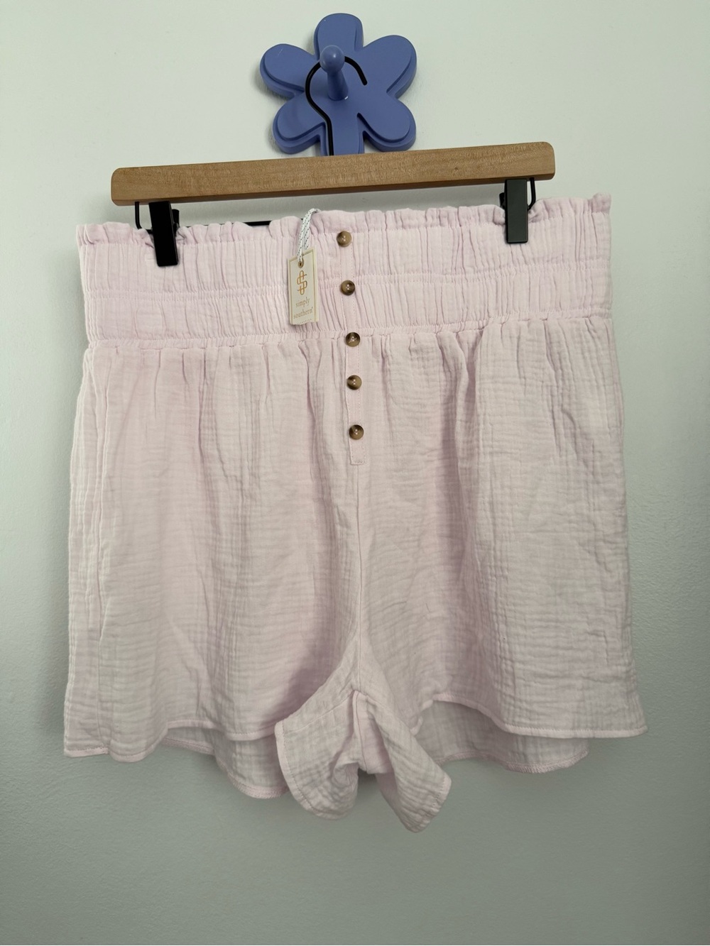 Simply Southern Medium/Large NEW Gauze Shorts Pink Cotton High Waist Lightweight